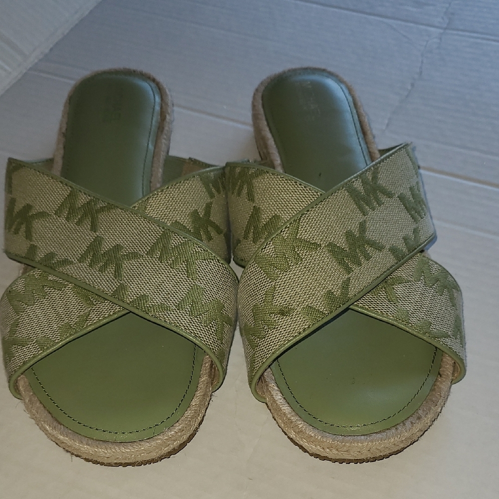 Michael Kors Logo Olive Green Women's Sandals - Picture 2 of 9